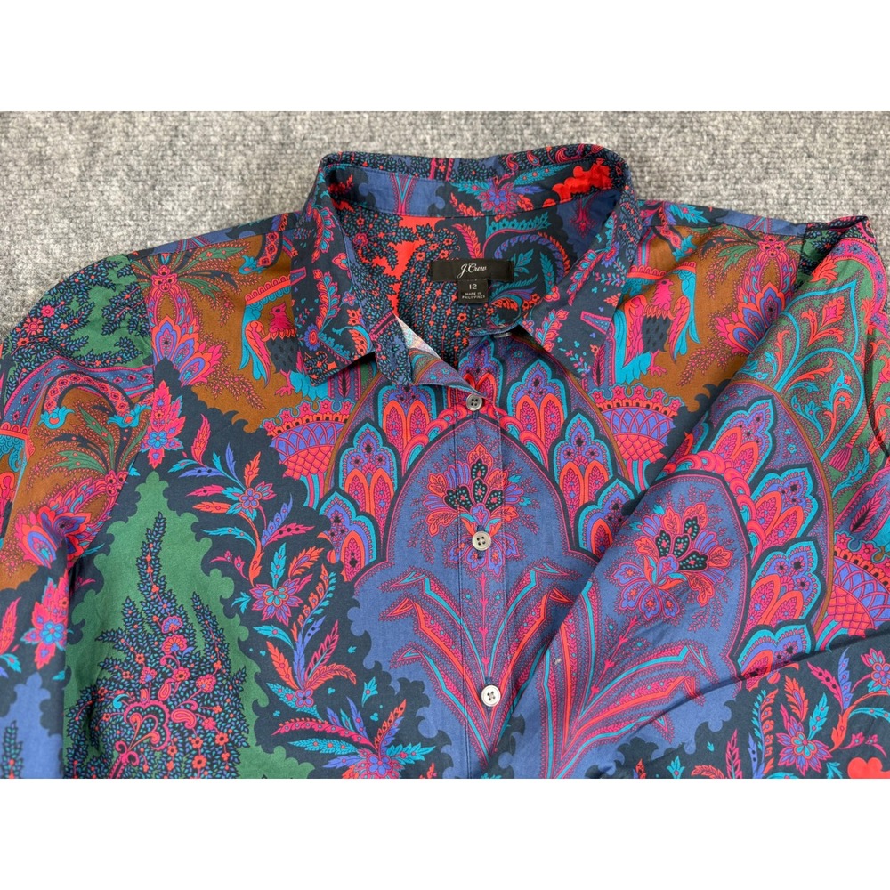J.Crew Womens Multi Color Paisley Button Down Shirt Size 12 Long Sleeve